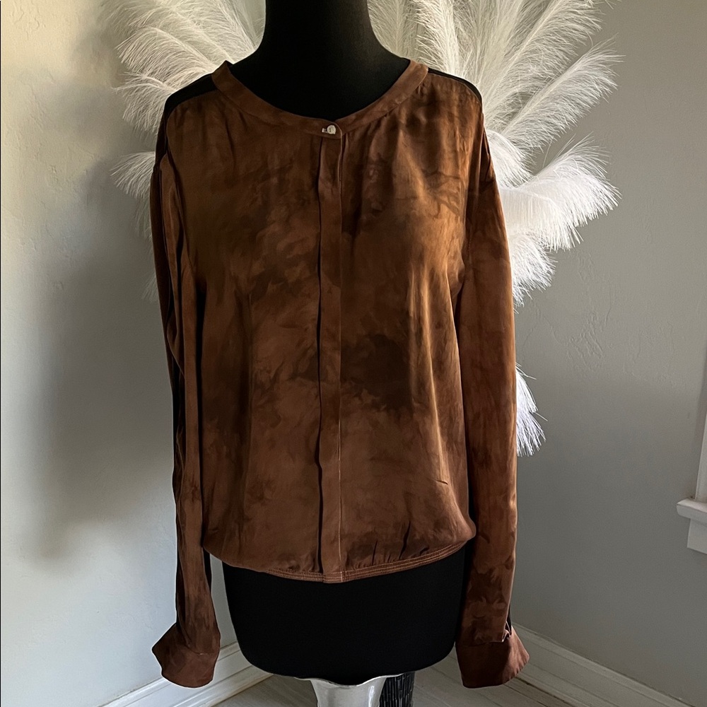 A.L.C. Brown Satin Button-Front Blouse